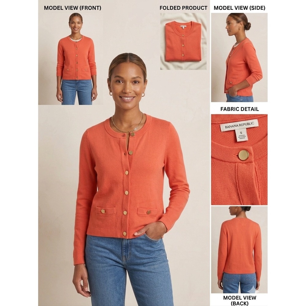 Banana‎ Republic Cardigan Women S Blaze Red Cotton Blend Gold Button Lady Jacket